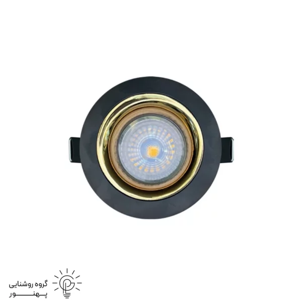 قاب هالوژن گرد الومينيوم سفيد وسط طلايي کد6634